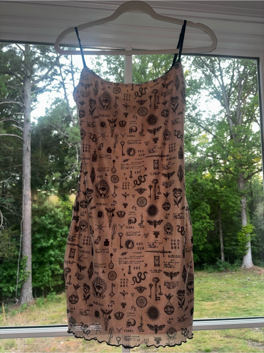 Princess Polly Beige Mini Dress with Black Print